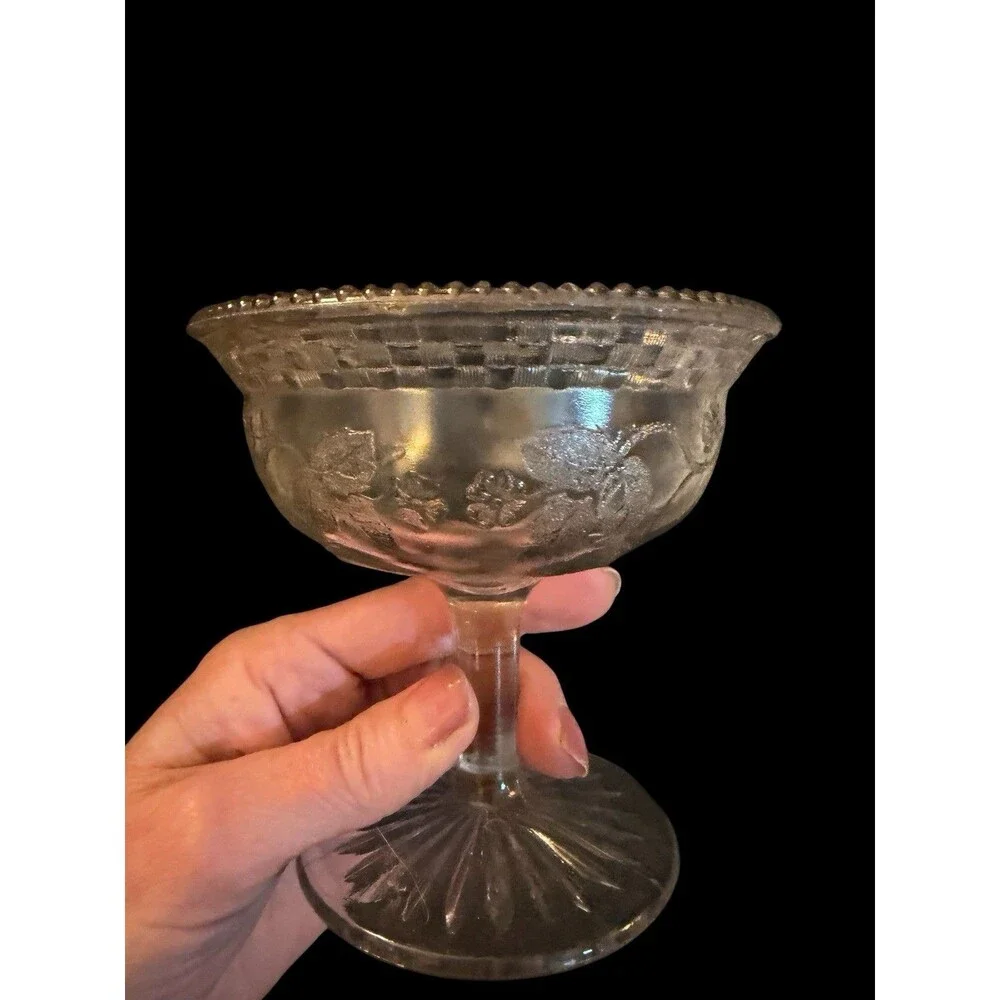 Vtg Pair Clear Glass Strawberry Bowl & Open Compote Candy Dish Starburst Base